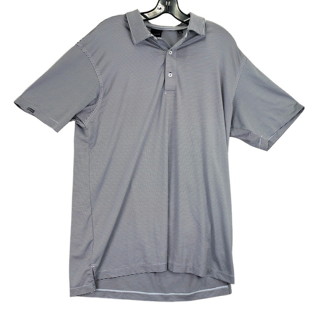 Dunning Golf Striped Polo Shirt Mens L Navy White Performance Golfcore Preppy